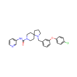 O=C(Nc1cccnc1)N1CCC2(CCCN2Cc2cccc(Oc3ccc(Cl)cc3)c2)CC1 ZINC000103260708