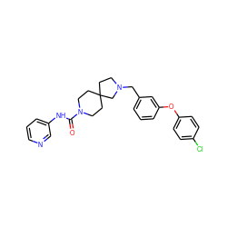 O=C(Nc1cccnc1)N1CCC2(CCN(Cc3cccc(Oc4ccc(Cl)cc4)c3)C2)CC1 ZINC000103260697