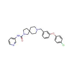 O=C(Nc1cccnc1)N1CCC2(CCN(Cc3cccc(Oc4ccc(Cl)cc4)c3)CC2)C1 ZINC000103260699