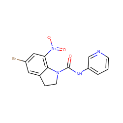 O=C(Nc1cccnc1)N1CCc2cc(Br)cc([N+](=O)[O-])c21 ZINC000013779429