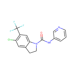 O=C(Nc1cccnc1)N1CCc2cc(Cl)c(C(F)(F)F)cc21 ZINC000013779432