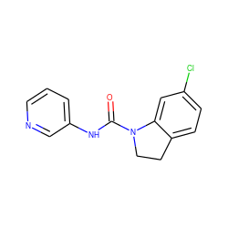 O=C(Nc1cccnc1)N1CCc2ccc(Cl)cc21 ZINC000013779422