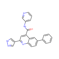 O=C(Nc1cccnc1)c1cc(-c2cn[nH]c2)nc2ccc(-c3ccccc3)cc12 ZINC000150178102