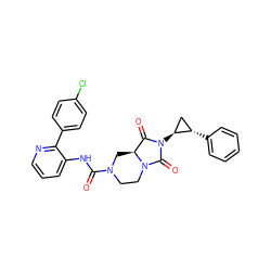 O=C(Nc1cccnc1-c1ccc(Cl)cc1)N1CCN2C(=O)N([C@H]3C[C@@H]3c3ccccc3)C(=O)[C@@H]2C1 ZINC000072179627