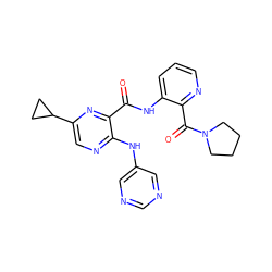 O=C(Nc1cccnc1C(=O)N1CCCC1)c1nc(C2CC2)cnc1Nc1cncnc1 ZINC000169701821