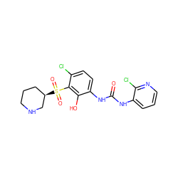 O=C(Nc1cccnc1Cl)Nc1ccc(Cl)c(S(=O)(=O)[C@@H]2CCCNC2)c1O ZINC000115475010