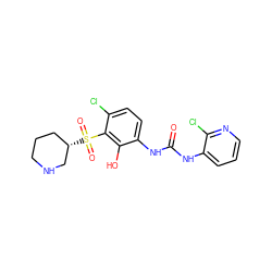 O=C(Nc1cccnc1Cl)Nc1ccc(Cl)c(S(=O)(=O)[C@H]2CCCNC2)c1O ZINC000115475013