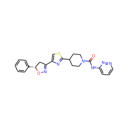 O=C(Nc1cccnn1)N1CCC(c2nc(C3=NO[C@H](c4ccccc4)C3)cs2)CC1 ZINC000653851981