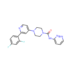 O=C(Nc1cccnn1)N1CCN(c2ccnc(-c3ccc(F)cc3F)c2)CC1 ZINC000103267355