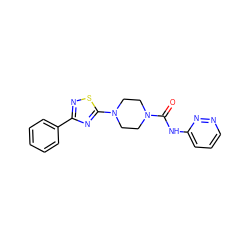 O=C(Nc1cccnn1)N1CCN(c2nc(-c3ccccc3)ns2)CC1 ZINC000038249086