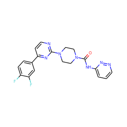 O=C(Nc1cccnn1)N1CCN(c2nccc(-c3ccc(F)c(F)c3)n2)CC1 ZINC000043203994