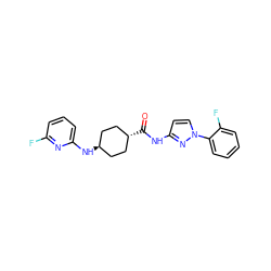 O=C(Nc1ccn(-c2ccccc2F)n1)[C@H]1CC[C@H](Nc2cccc(F)n2)CC1 ZINC000143623012