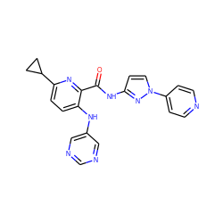 O=C(Nc1ccn(-c2ccncc2)n1)c1nc(C2CC2)ccc1Nc1cncnc1 ZINC000096167380