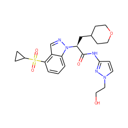 O=C(Nc1ccn(CCO)n1)[C@H](CC1CCOCC1)n1ncc2c(S(=O)(=O)C3CC3)cccc21 ZINC001772626173