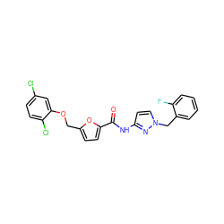 O=C(Nc1ccn(Cc2ccccc2F)n1)c1ccc(COc2cc(Cl)ccc2Cl)o1 ZINC000000651473