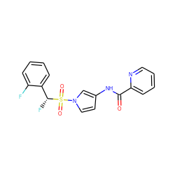 O=C(Nc1ccn(S(=O)(=O)[C@H](F)c2ccccc2F)c1)c1ccccn1 ZINC000206051083