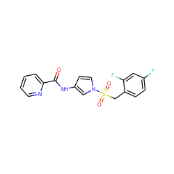 O=C(Nc1ccn(S(=O)(=O)Cc2ccc(F)cc2F)c1)c1ccccn1 ZINC000198487788