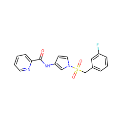 O=C(Nc1ccn(S(=O)(=O)Cc2cccc(F)c2)c1)c1ccccn1 ZINC000198486091