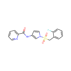 O=C(Nc1ccn(S(=O)(=O)Cc2ccccc2F)c1)c1ccccn1 ZINC000198486160