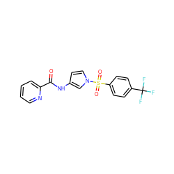 O=C(Nc1ccn(S(=O)(=O)c2ccc(C(F)(F)F)cc2)c1)c1ccccn1 ZINC000198491085