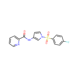 O=C(Nc1ccn(S(=O)(=O)c2ccc(F)cc2)c1)c1ccccn1 ZINC000198491008