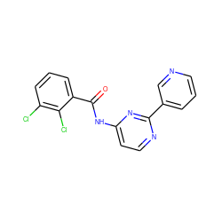 O=C(Nc1ccnc(-c2cccnc2)n1)c1cccc(Cl)c1Cl ZINC000005756656