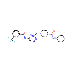 O=C(Nc1ccnc(CN2CCC(C(=O)NC3CCCCC3)CC2)n1)c1cccc(C(F)(F)F)n1 ZINC001772581664