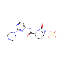 O=C(Nc1ccnc(N2CCNCC2)n1)[C@@H]1CC[C@@H]2CN1C(=O)N2OS(=O)(=O)O ZINC000096168638