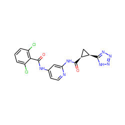 O=C(Nc1ccnc(NC(=O)[C@H]2C[C@H]2c2nnn[nH]2)c1)c1c(Cl)cccc1Cl ZINC000096929465