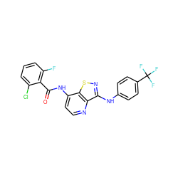 O=C(Nc1ccnc2c(Nc3ccc(C(F)(F)F)cc3)nsc12)c1c(F)cccc1Cl ZINC000206892456