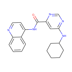 O=C(Nc1ccnc2ccccc12)c1cc(NC2CCCCC2)ncn1 ZINC000149746936