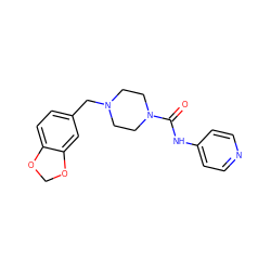 O=C(Nc1ccncc1)N1CCN(Cc2ccc3c(c2)OCO3)CC1 ZINC000056498238