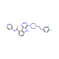 O=C(Nc1ccncc1)c1cccc2[nH]c3c(N4CCN(CCc5ccc(F)c(F)c5)CC4)ncnc3c12 ZINC000100015626