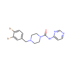 O=C(Nc1ccncn1)N1CCN(Cc2ccc(Br)c(Br)c2)CC1 ZINC000200259825