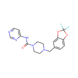 O=C(Nc1ccncn1)N1CCN(Cc2ccc3c(c2)OC(F)(F)O3)CC1 ZINC000200260599