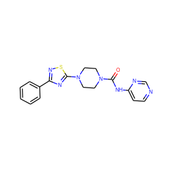 O=C(Nc1ccncn1)N1CCN(c2nc(-c3ccccc3)ns2)CC1 ZINC000040379251