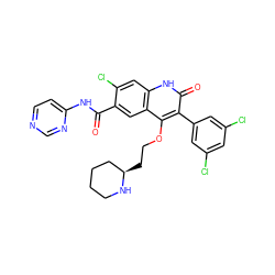 O=C(Nc1ccncn1)c1cc2c(OCC[C@@H]3CCCCN3)c(-c3cc(Cl)cc(Cl)c3)c(=O)[nH]c2cc1Cl ZINC000029413358