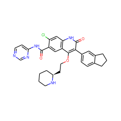 O=C(Nc1ccncn1)c1cc2c(OCC[C@@H]3CCCCN3)c(-c3ccc4c(c3)CCC4)c(=O)[nH]c2cc1Cl ZINC000029467429