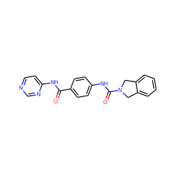 O=C(Nc1ccncn1)c1ccc(NC(=O)N2Cc3ccccc3C2)cc1 ZINC000167095973