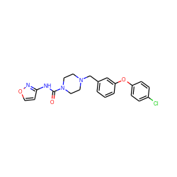 O=C(Nc1ccon1)N1CCN(Cc2cccc(Oc3ccc(Cl)cc3)c2)CC1 ZINC000095558559