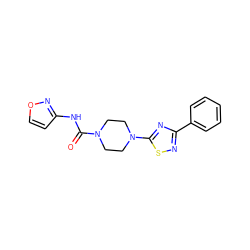 O=C(Nc1ccon1)N1CCN(c2nc(-c3ccccc3)ns2)CC1 ZINC000045495792