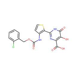 O=C(Nc1ccsc1-c1nc(C(=O)O)c(O)c(=O)[nH]1)OCc1ccccc1Cl ZINC000003583397