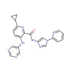 O=C(Nc1cn(-c2ccccn2)cn1)c1nc(C2CC2)ccc1Nc1cncnc1 ZINC000096167421