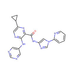 O=C(Nc1cn(-c2ccccn2)cn1)c1nc(C2CC2)cnc1Nc1cncnc1 ZINC000096167434