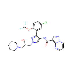 O=C(Nc1cn(C[C@@H](O)CN2CCCCC2)nc1-c1cc(Cl)ccc1OC(F)F)c1cnn2cccnc12 ZINC001772657596