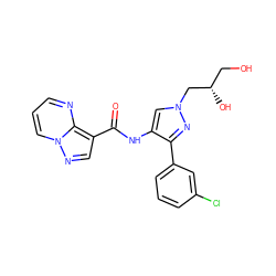 O=C(Nc1cn(C[C@@H](O)CO)nc1-c1cccc(Cl)c1)c1cnn2cccnc12 ZINC000095579098