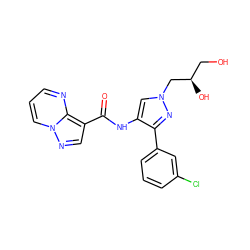 O=C(Nc1cn(C[C@H](O)CO)nc1-c1cccc(Cl)c1)c1cnn2cccnc12 ZINC000095575257