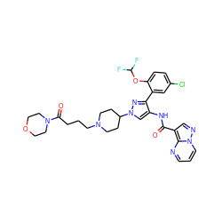 O=C(Nc1cn(C2CCN(CCCC(=O)N3CCOCC3)CC2)nc1-c1cc(Cl)ccc1OC(F)F)c1cnn2cccnc12 ZINC001772578286