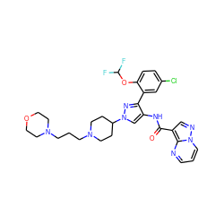 O=C(Nc1cn(C2CCN(CCCN3CCOCC3)CC2)nc1-c1cc(Cl)ccc1OC(F)F)c1cnn2cccnc12 ZINC001772603016