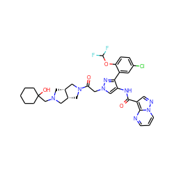 O=C(Nc1cn(CC(=O)N2C[C@@H]3CN(CC4(O)CCCCC4)C[C@@H]3C2)nc1-c1cc(Cl)ccc1OC(F)F)c1cnn2cccnc12 ZINC001772605859